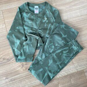 Gymshark Adapt Camo Seamless Leggings and Long Sleeve Crop Top Set